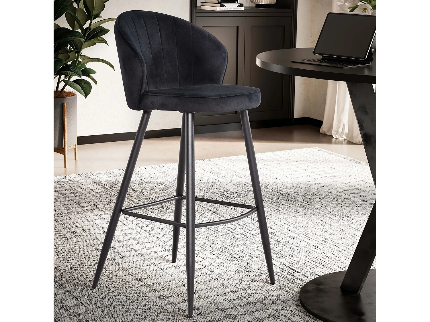 Tabouret de bar Scandinave Métal Lot de 2 Velours Chaise de bar Haute