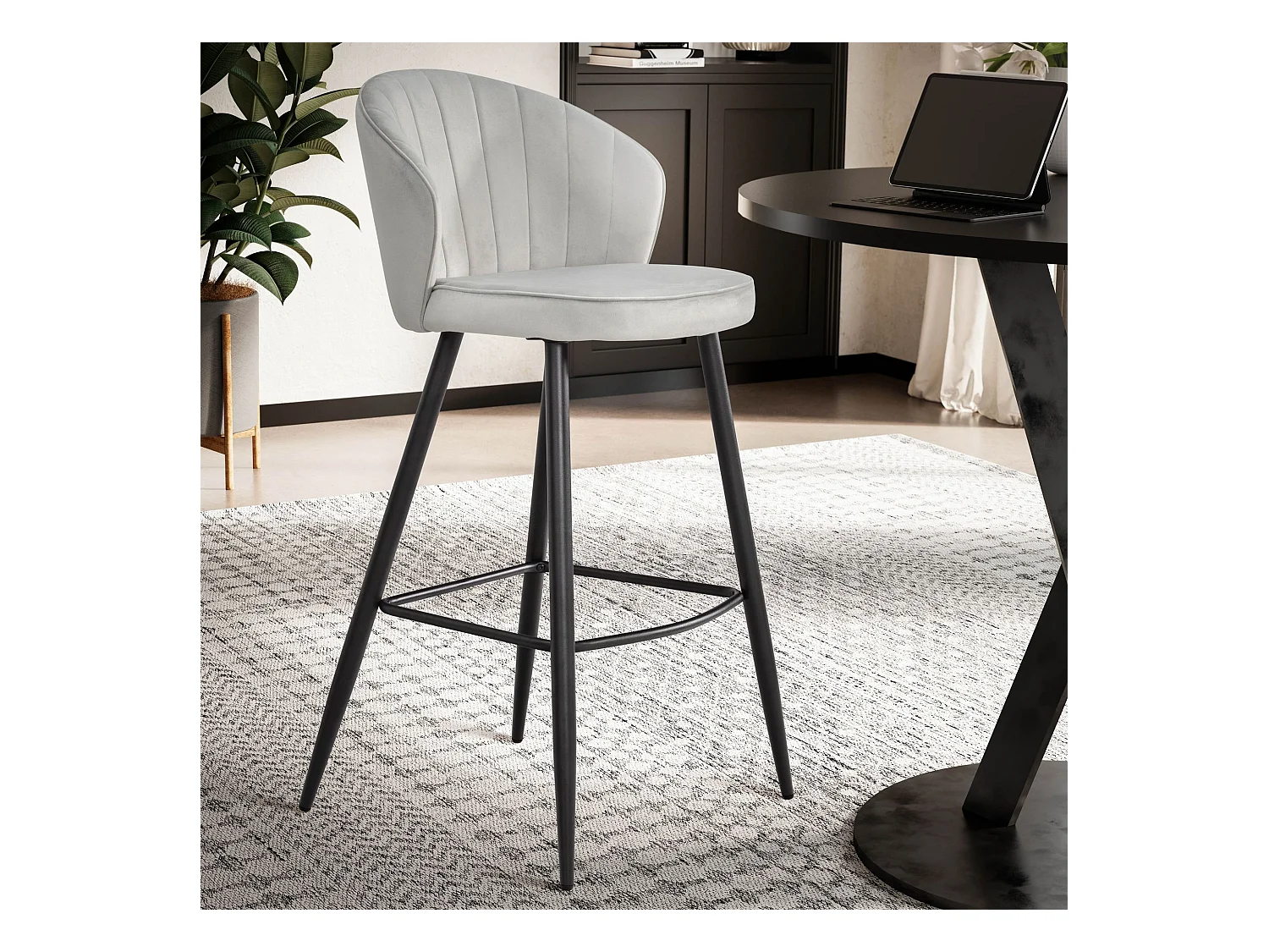 Tabouret de bar Scandinave Métal Lot de 2 Velours Chaise de bar Haute