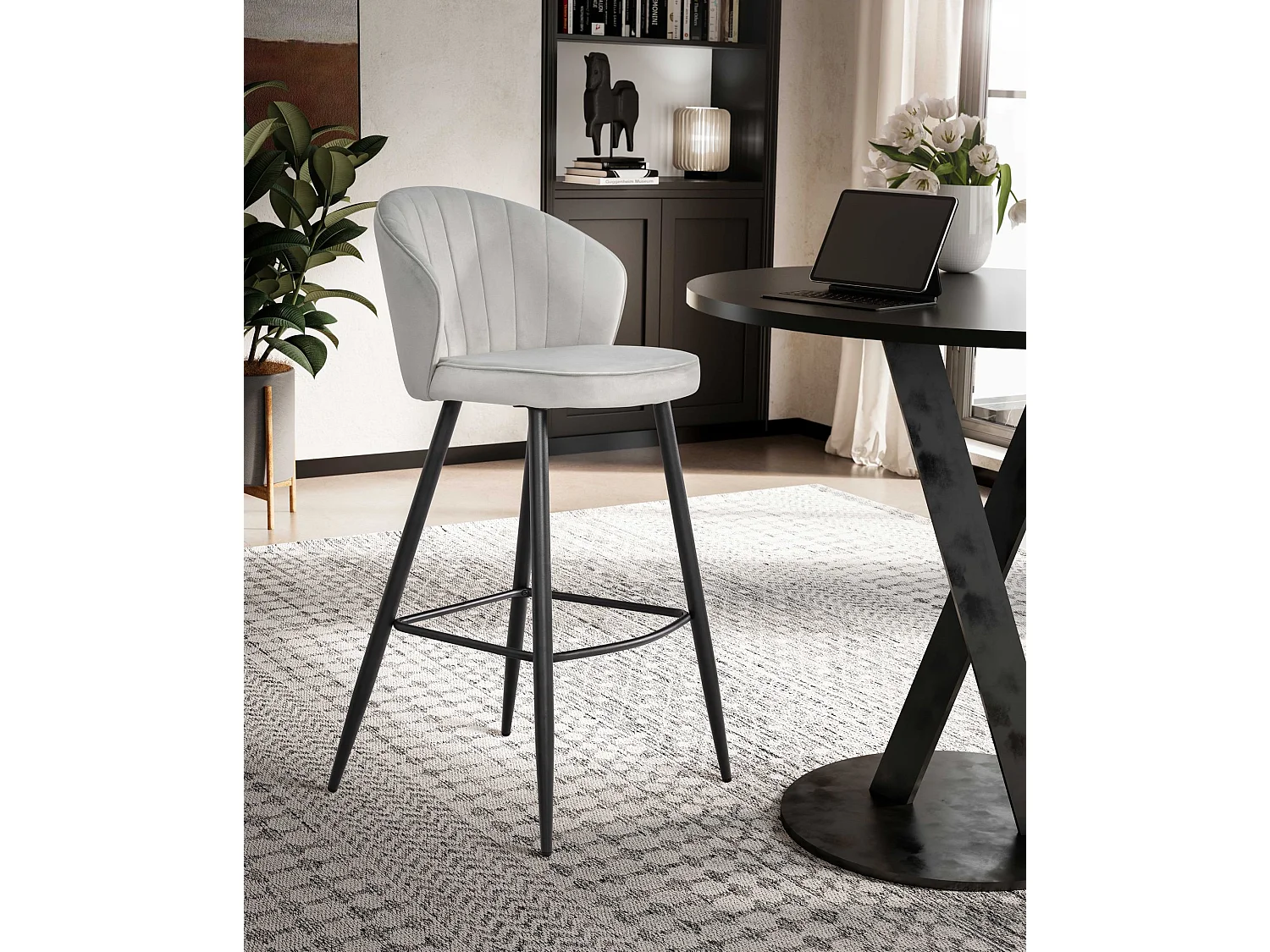 Tabouret de bar Scandinave Métal Lot de 2 Velours Chaise de bar Haute