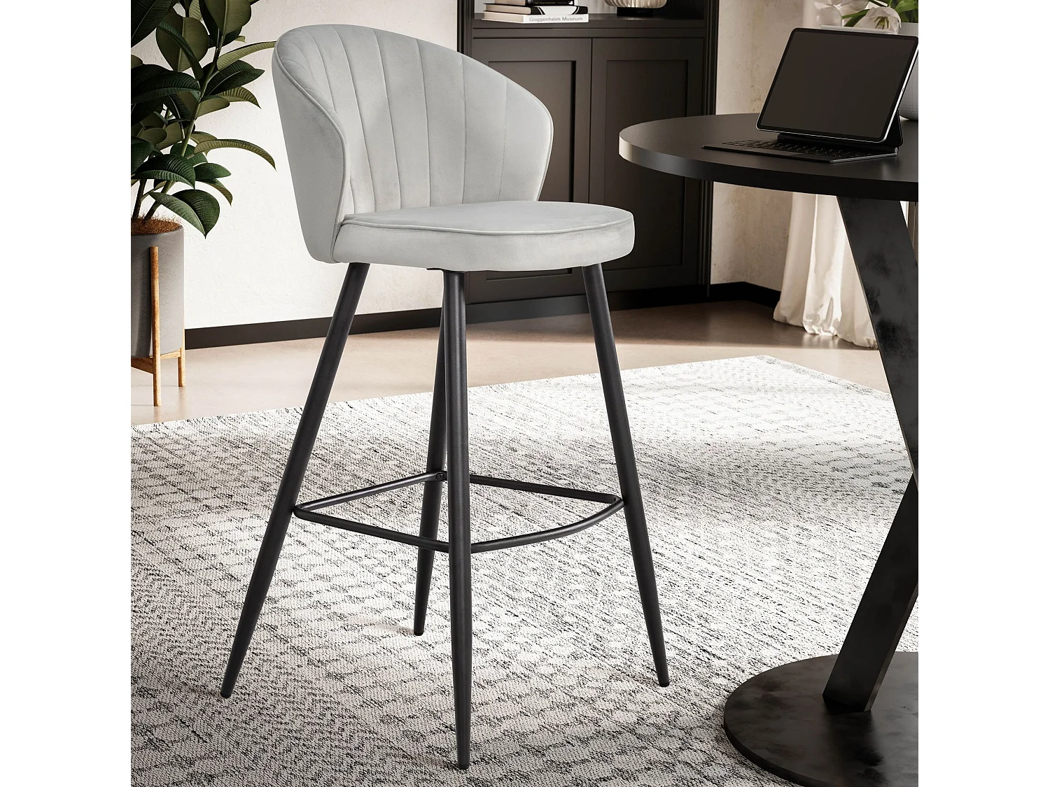 Tabouret de bar Scandinave Métal Lot de 2 Velours Chaise de bar Haute