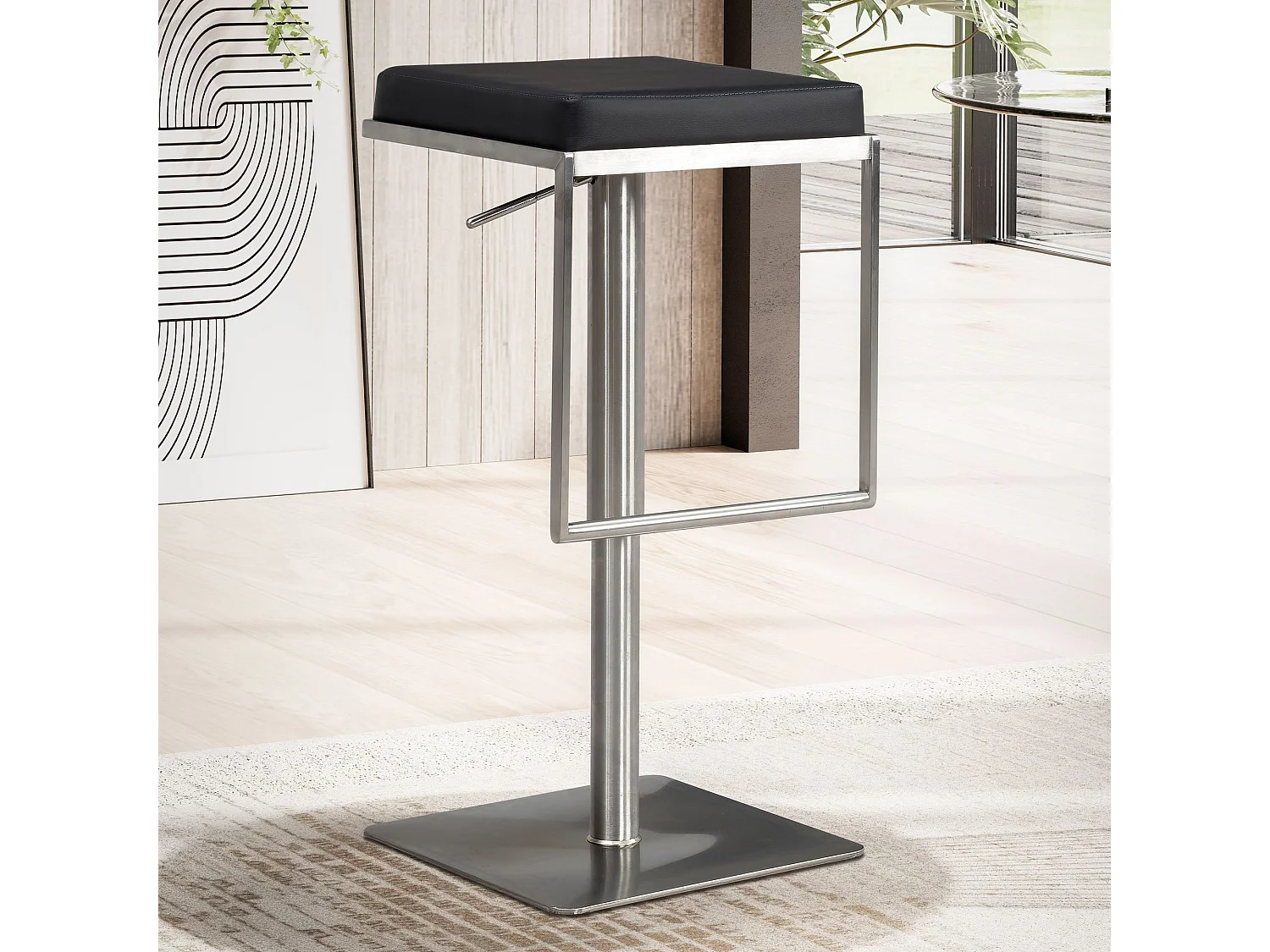 Tabouret de bar Noir Moderne Métal Simili Cuir Chaise de bar Haute 110kg