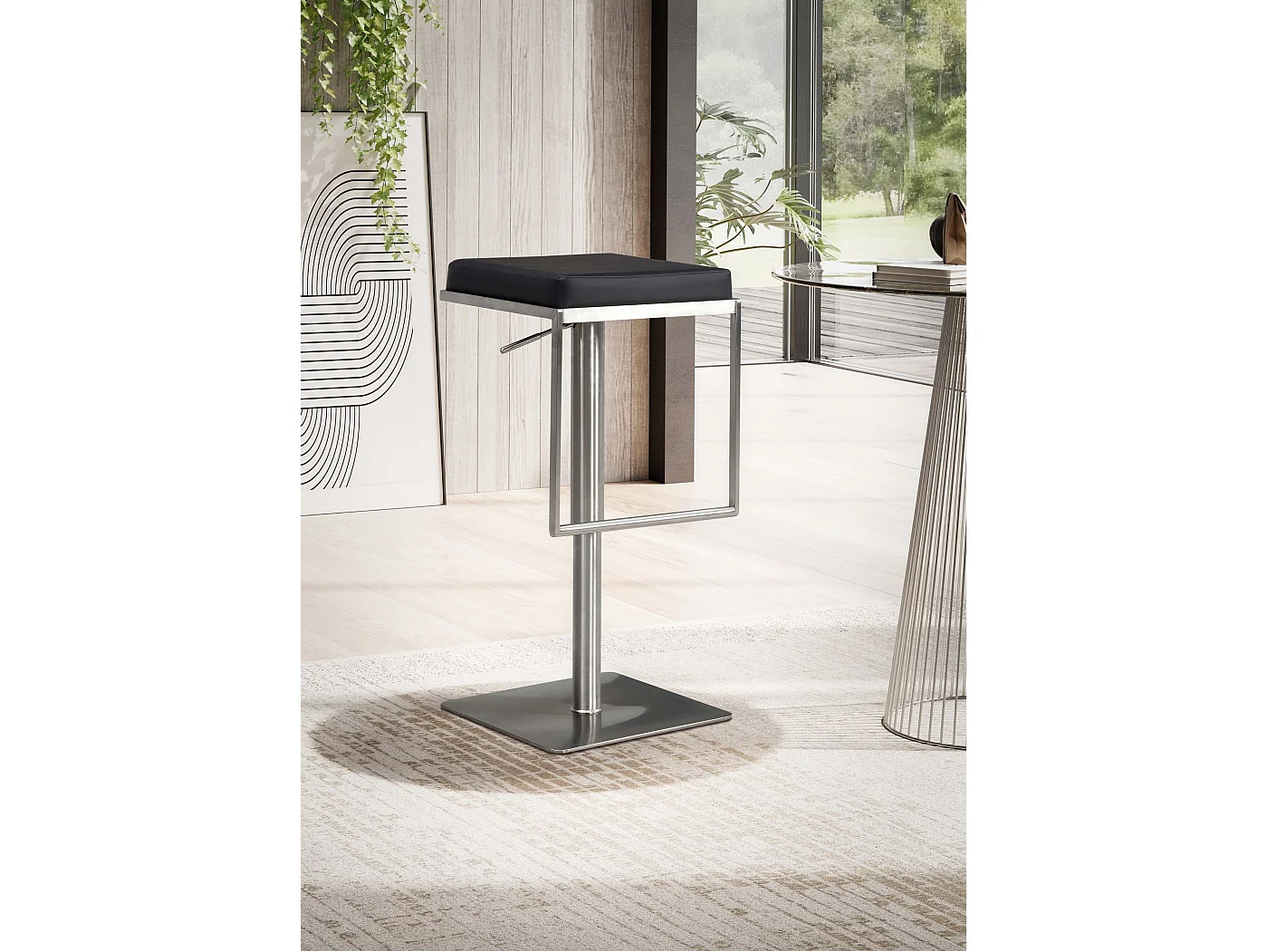 Tabouret de bar Noir Moderne Métal Simili Cuir Chaise de bar Haute 110kg