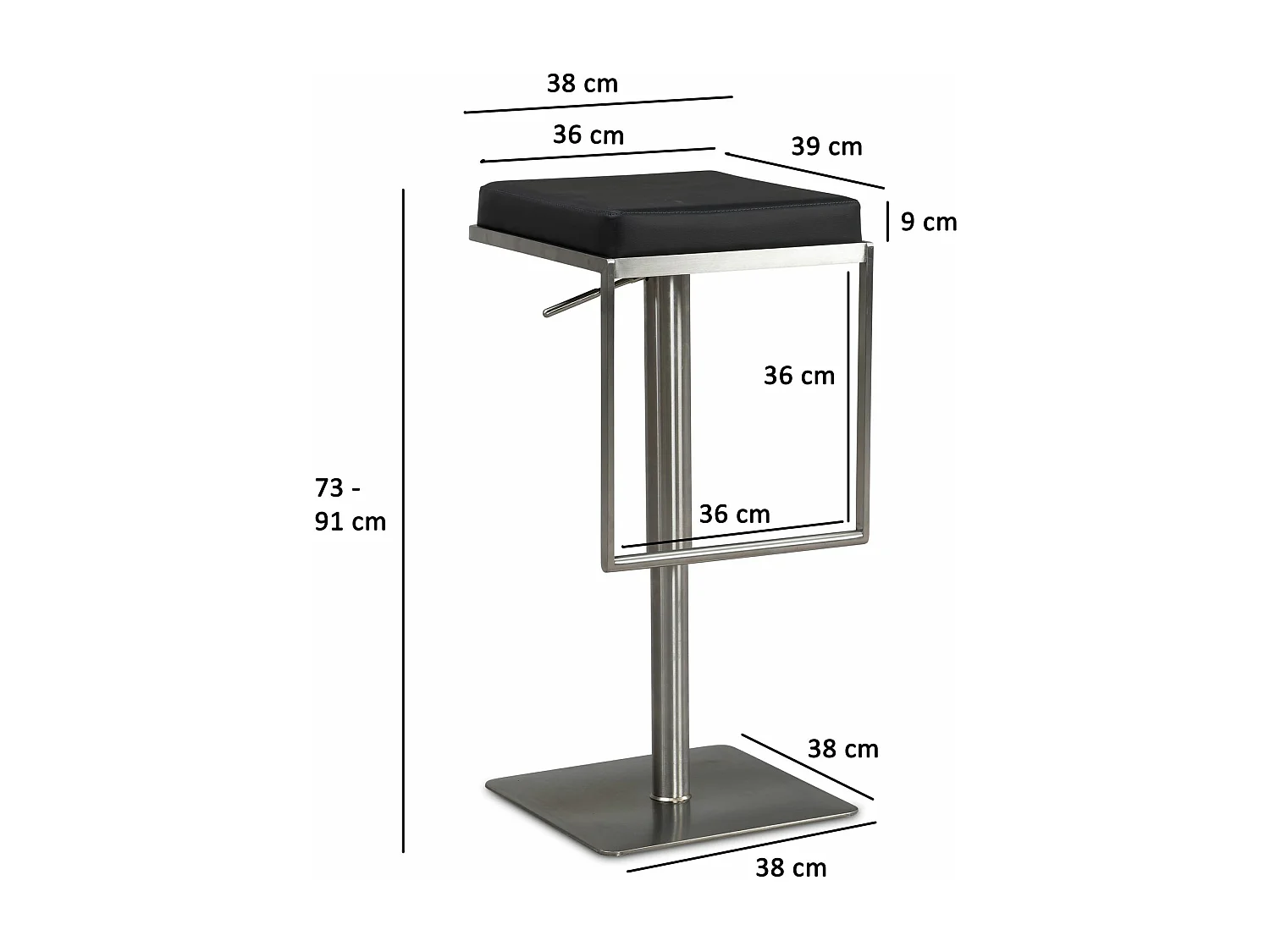 Tabouret de bar Noir Moderne Métal Simili Cuir Chaise de bar Haute 110kg