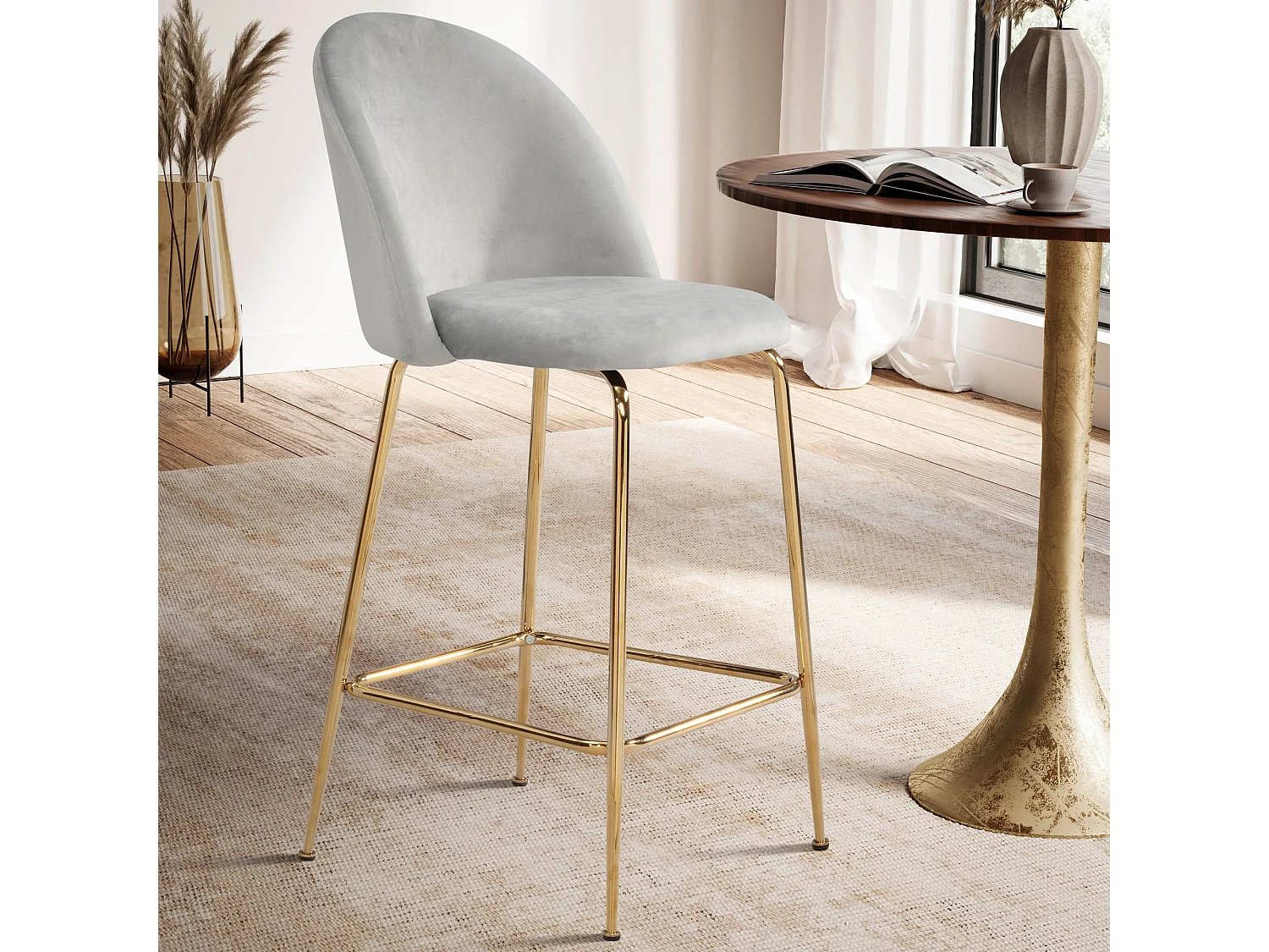 Tabouret de bar Scandinave Lot de 2 Velours Métal Chaise de bar Haute