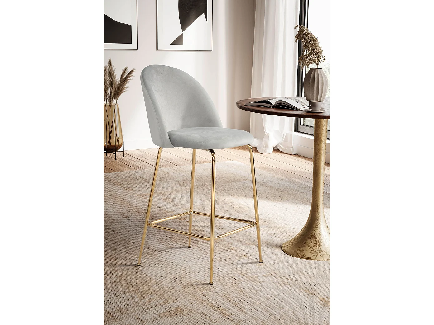 Tabouret de bar Scandinave Lot de 2 Velours Métal Chaise de bar Haute