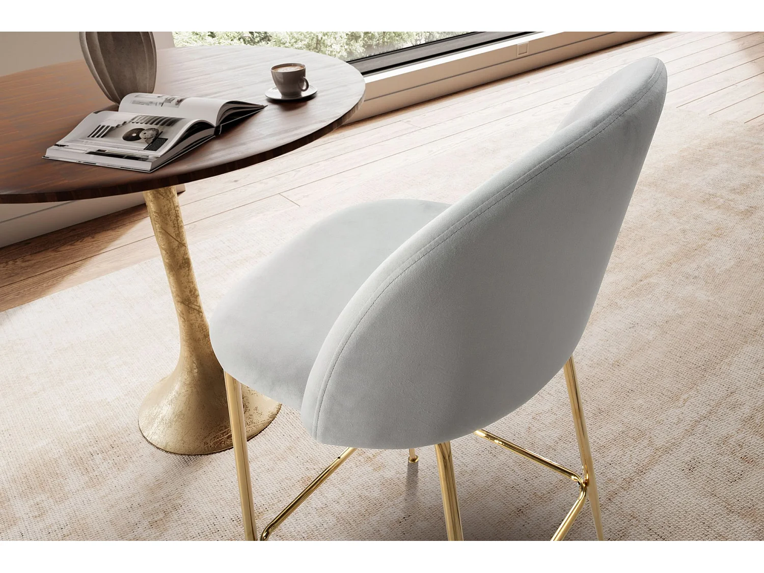 Tabouret de bar Scandinave Lot de 2 Velours Métal Chaise de bar Haute