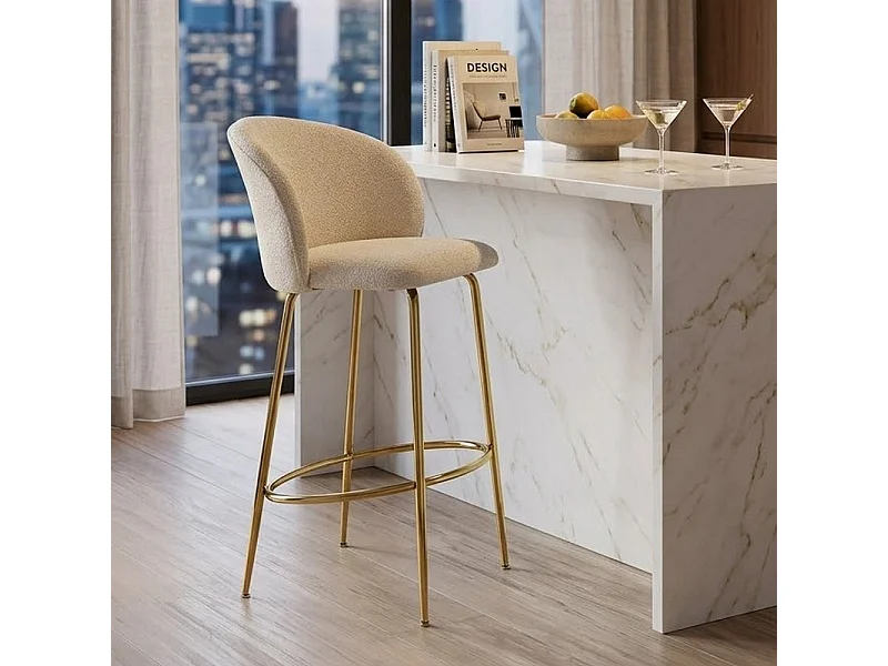 Chaise de bar design couleur crème avec structure en métal doré Rodéo