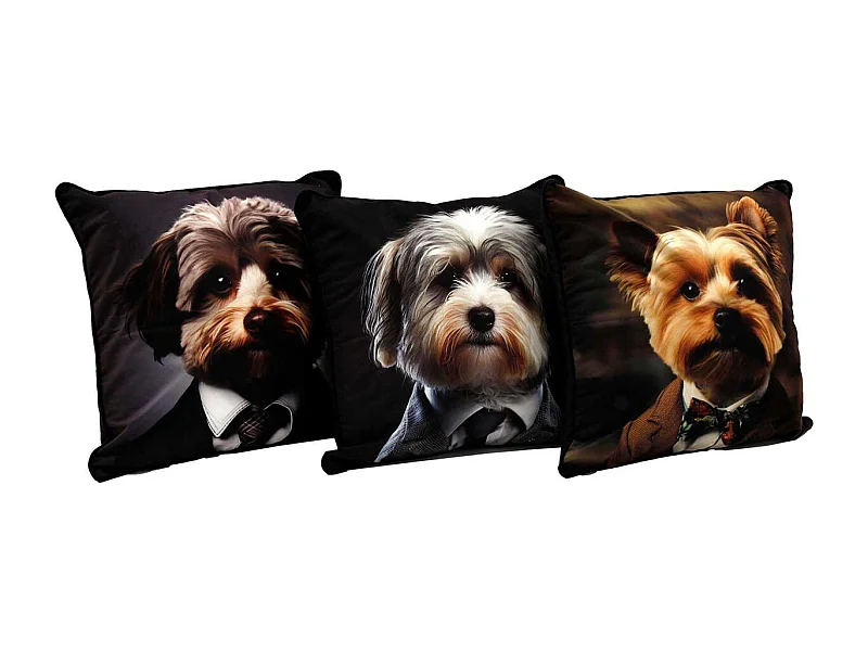 Coussin imprimé chiens Fluffy 45 x 45 cm (Lot de 3)