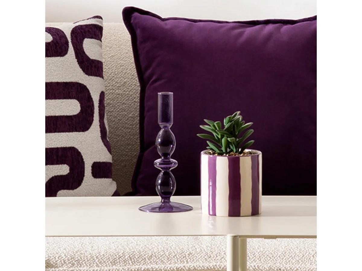 Bougeoir Chandelier en Verre Violet H 19 cm