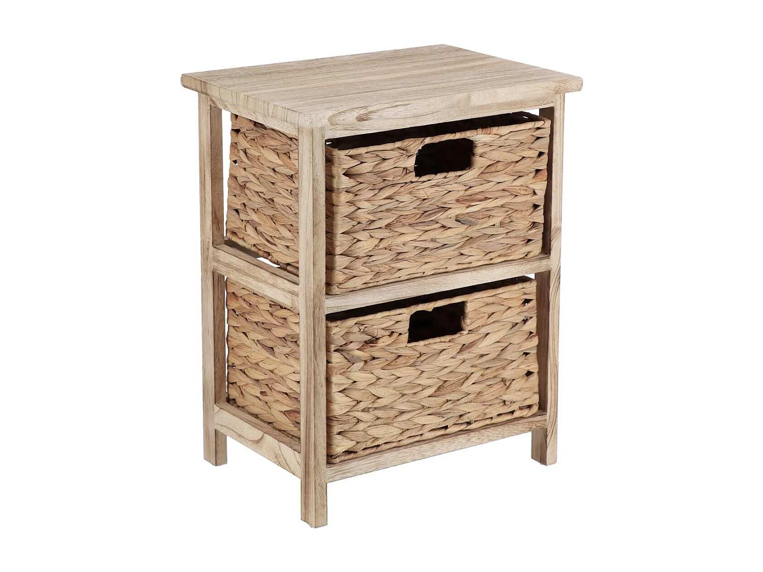 Table d'appoint Table de chevet en Bois Naturel avec 2 Paniers tressés H 48 cm