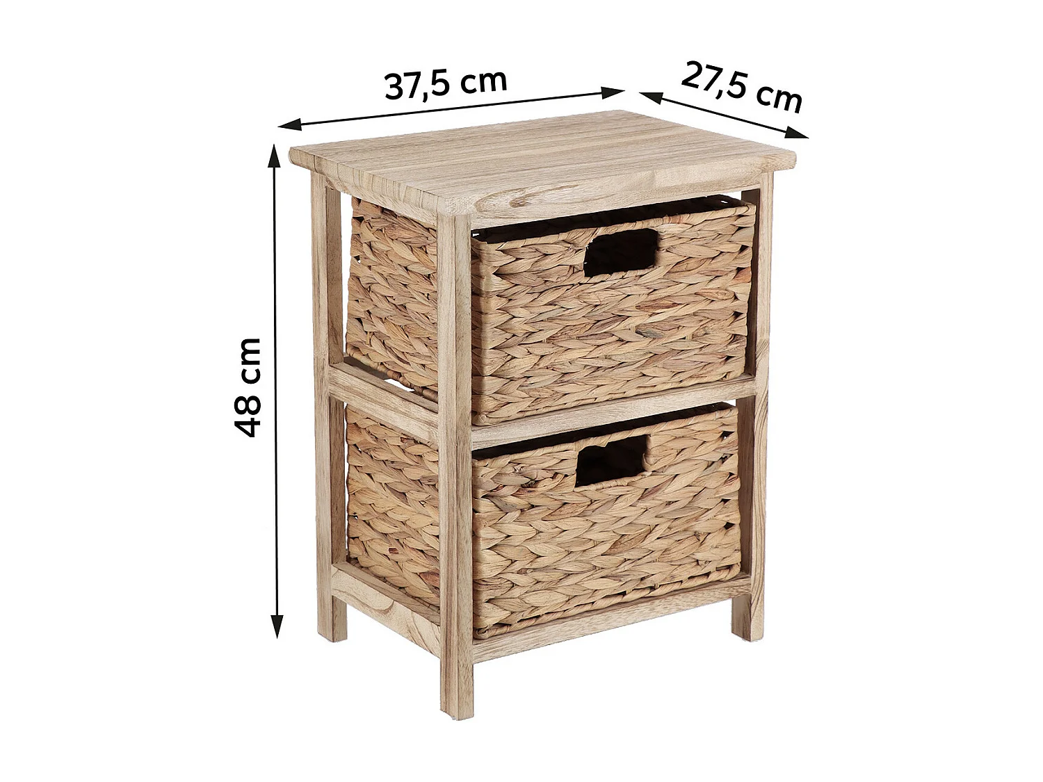 Table d'appoint Table de chevet en Bois Naturel avec 2 Paniers tressés H 48 cm