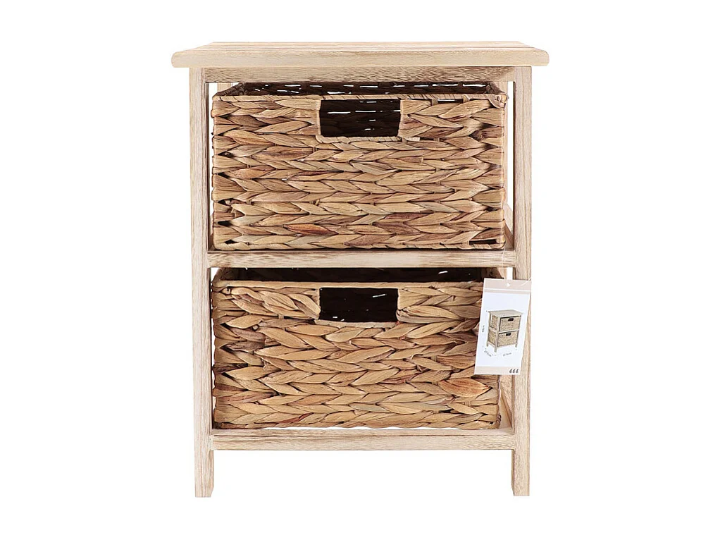 Table d'appoint Table de chevet en Bois Naturel avec 2 Paniers tressés H 48 cm