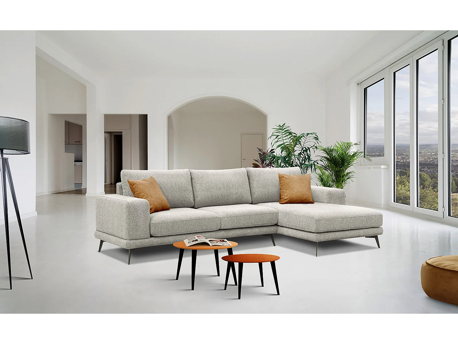 MEDIOLANE Ecksofa 4-Sitzer rechts, creme