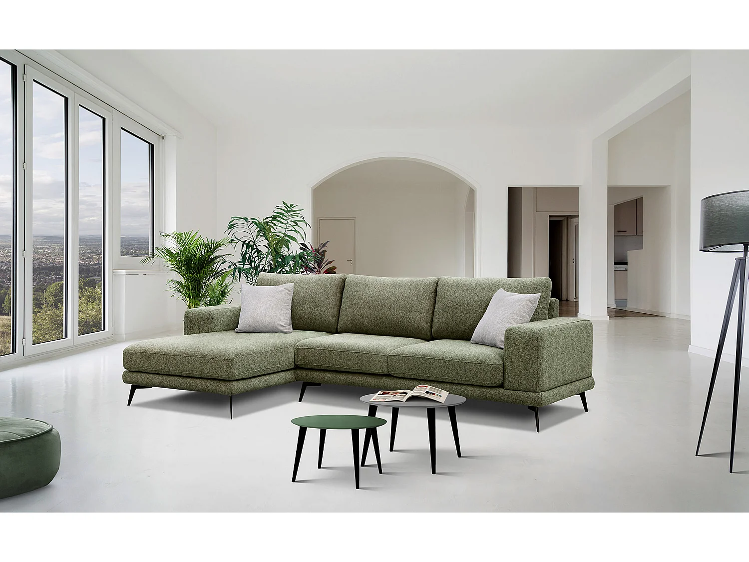 MEDIOLANE Ecksofa 5-Sitzer links, olive