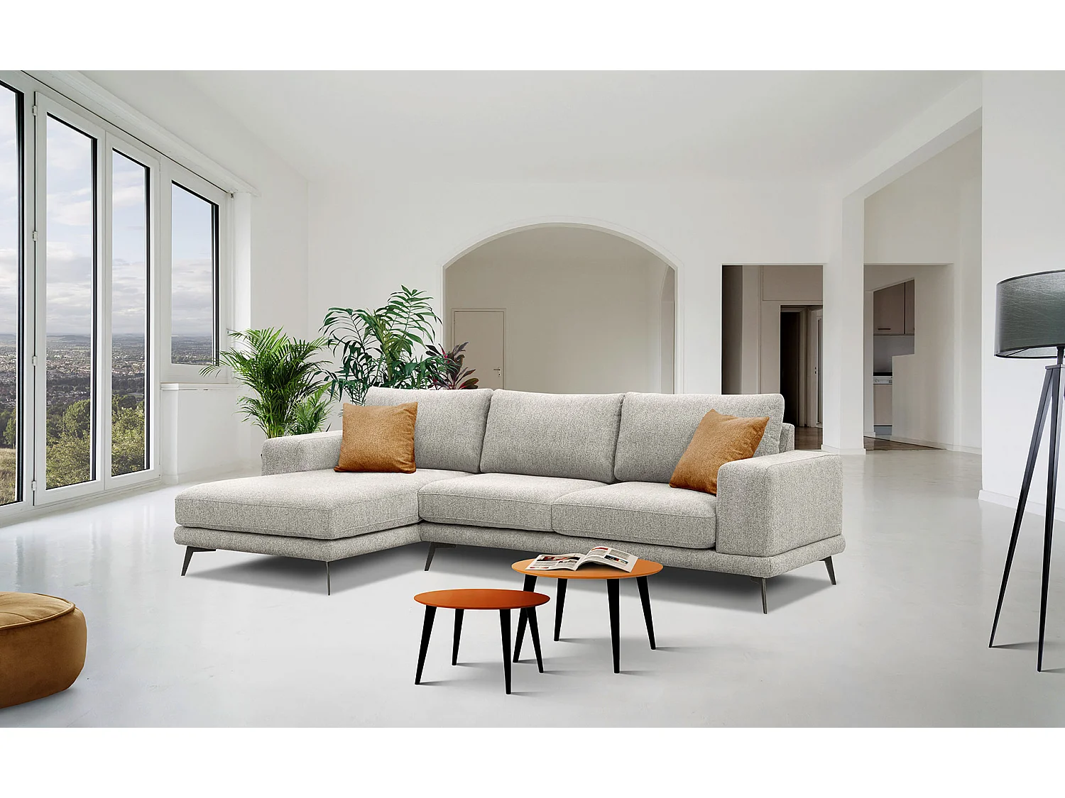 MEDIOLANE Ecksofa 5-Sitzer links, creme