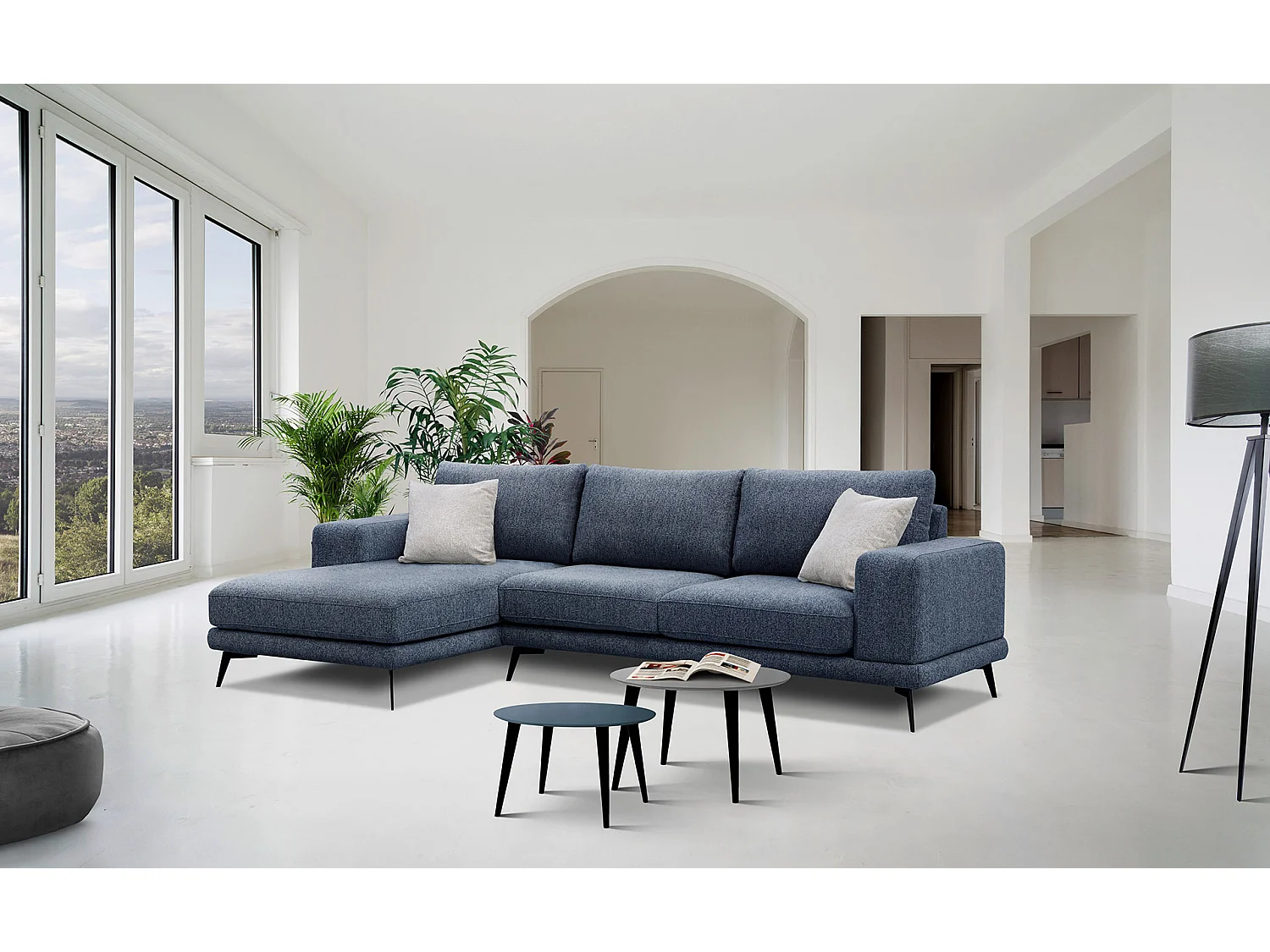 MEDIOLANE Ecksofa 5-Sitzer links, marineblau