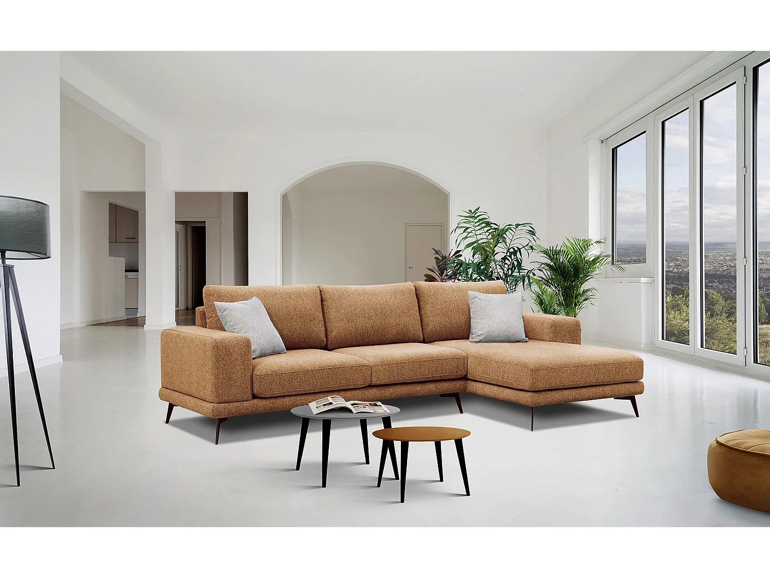 MEDIOLANE Ecksofa 4-Sitzer rechts, orange