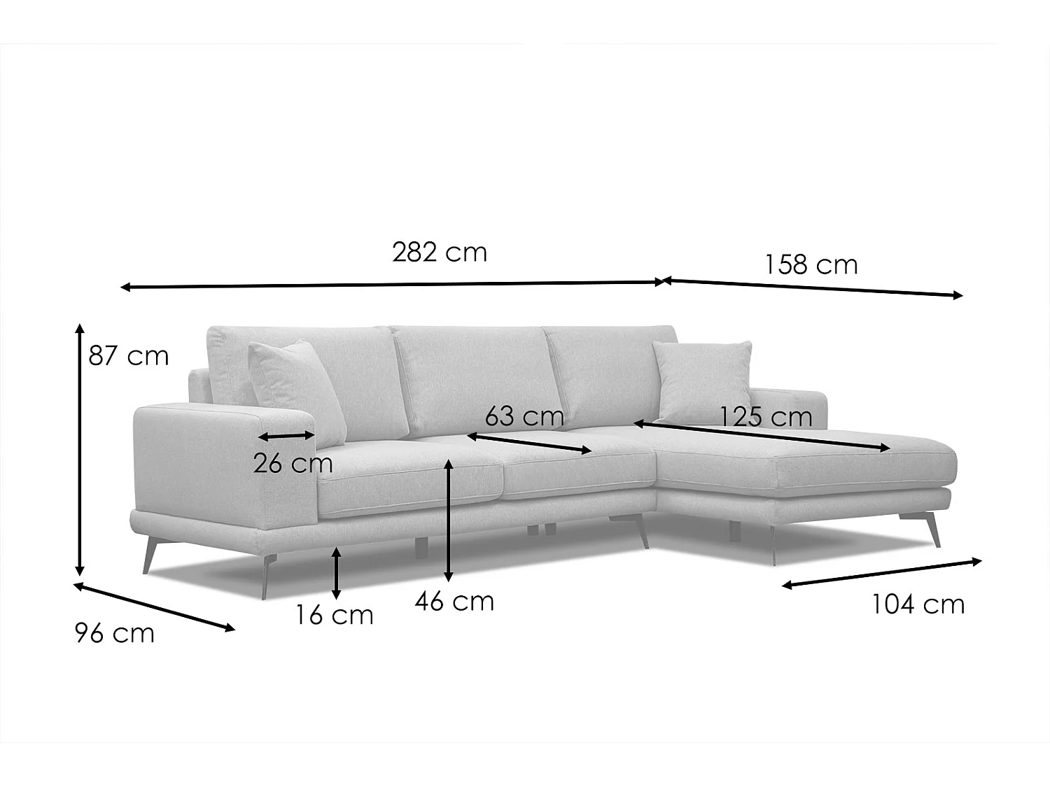 MEDIOLANE Ecksofa 4-Sitzer rechts, silbergrau