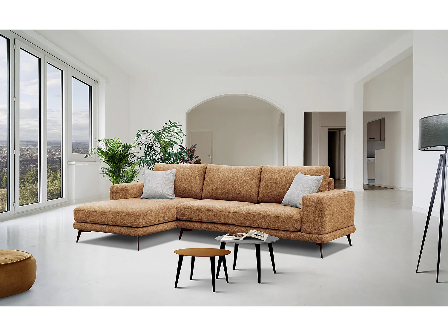 MEDIOLANE Ecksofa 5-Sitzer links, orange