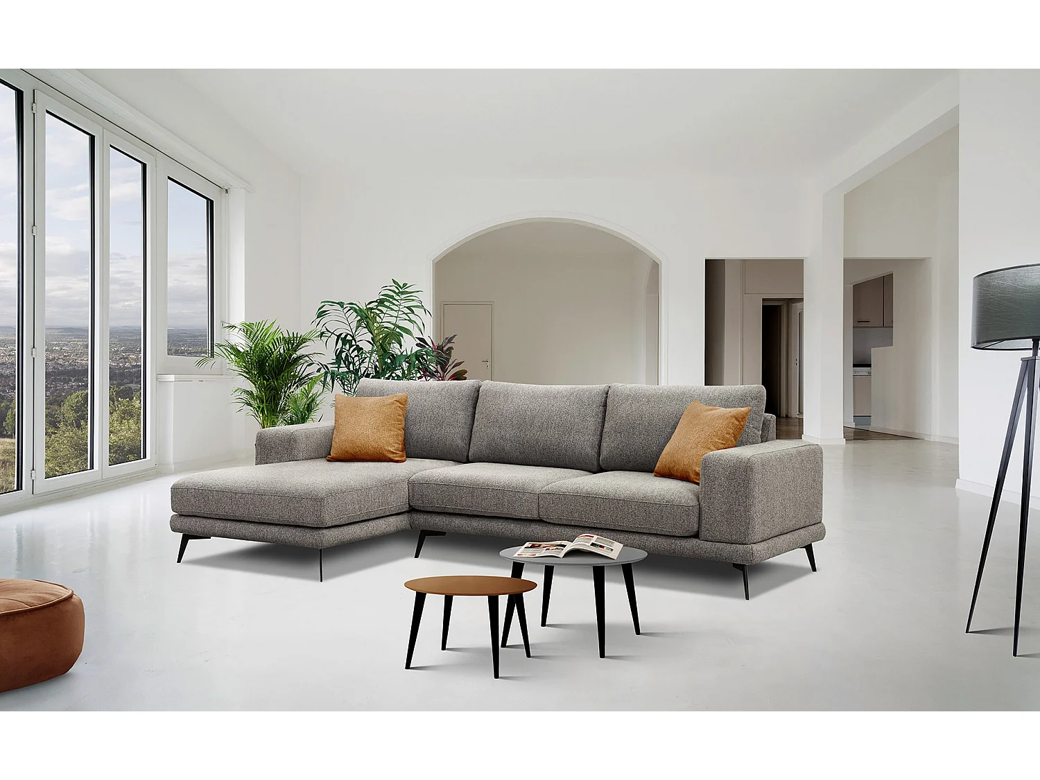 Canapé d'angle 4 places tissu taupe - MEDIOLANE