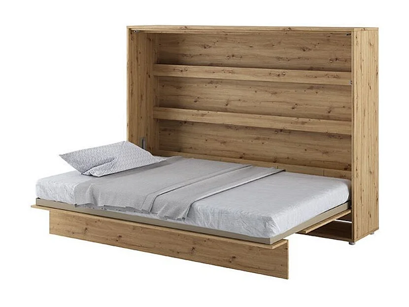 Lit escamotable horizontal avec étagères chêne artisan Noby 120x200-Avec matelas-Avec Led et 2 veilleuses
