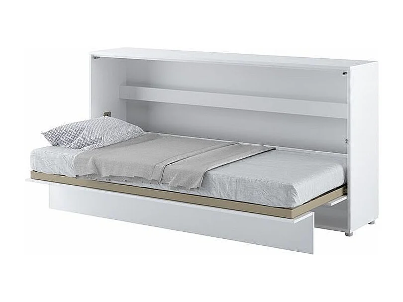 Lit escamotable horizontal avec étagères blanc brillant Noby 90x200-Avec Led sans veilleuses