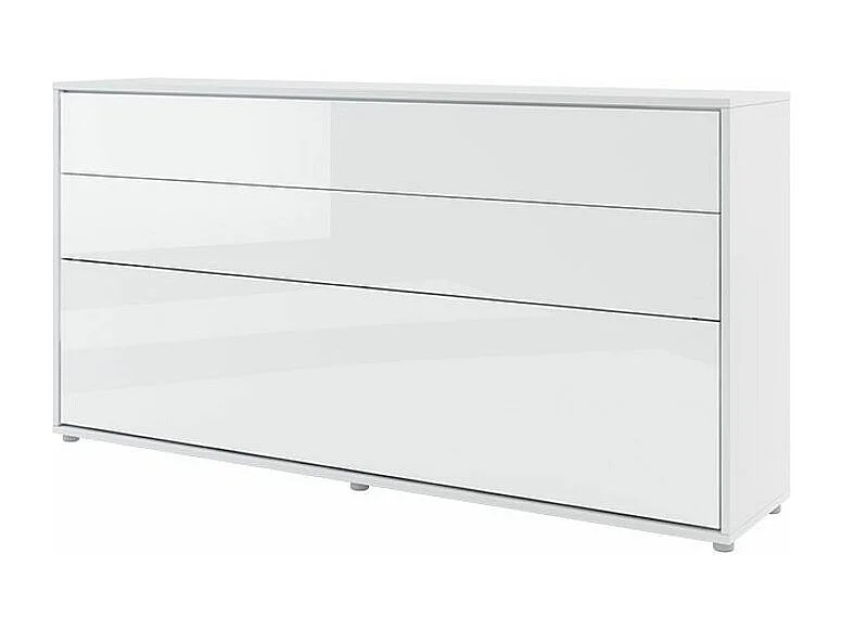 Lit escamotable horizontal avec étagères blanc brillant Noby 90x200-Avec Led sans veilleuses