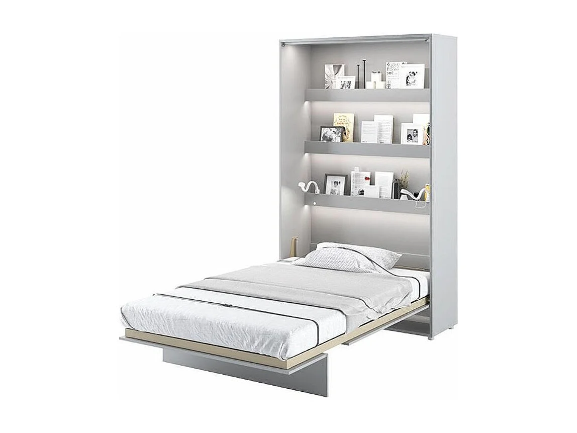 Lit escamotable vertical avec étagères gris mat Noby 90x200-Avec matelas