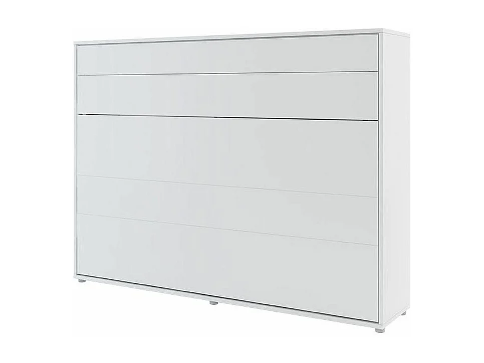 Lit escamotable horizontal avec étagères blanc mat Noby 140x200-Avec Led sans veilleuses