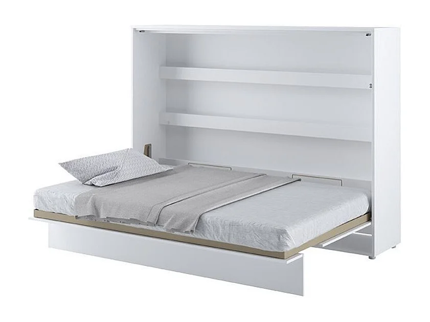 Lit escamotable horizontal avec étagères blanc mat Noby 140x200-Avec Led sans veilleuses