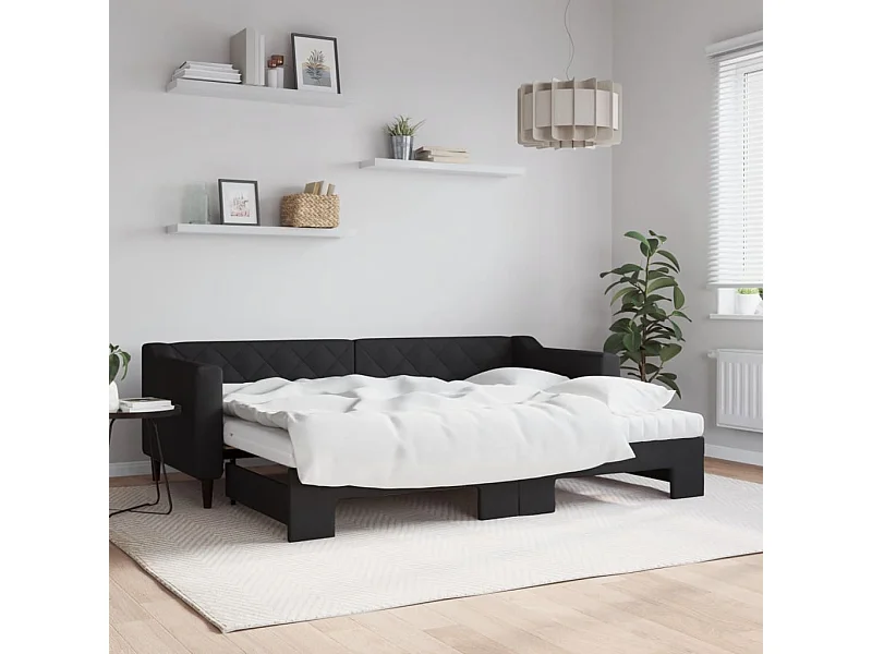 Divano Letto Estraibile con Materassi Nero 80x200 cm Tessuto
