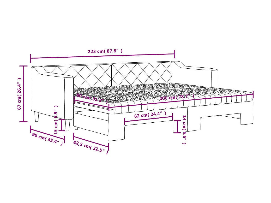 Sofá-cama com gavetão e colchões 80x200 cm tecido preto