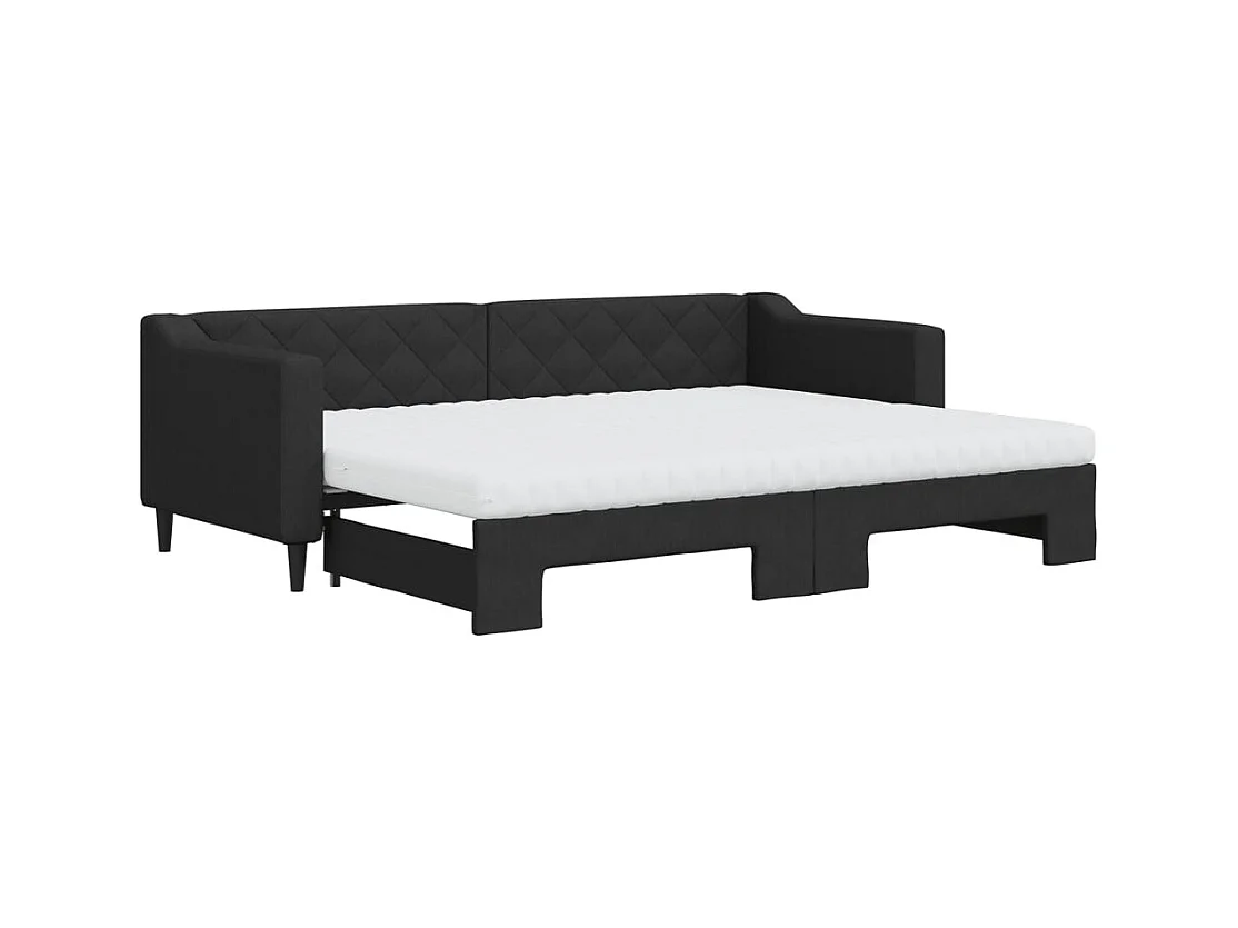 Lit de jour avec lit gigogne et matelas noir 80x200 cm tissu