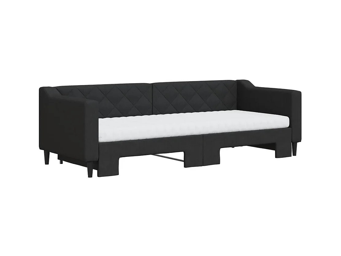 Lit de jour avec lit gigogne et matelas noir 80x200 cm tissu