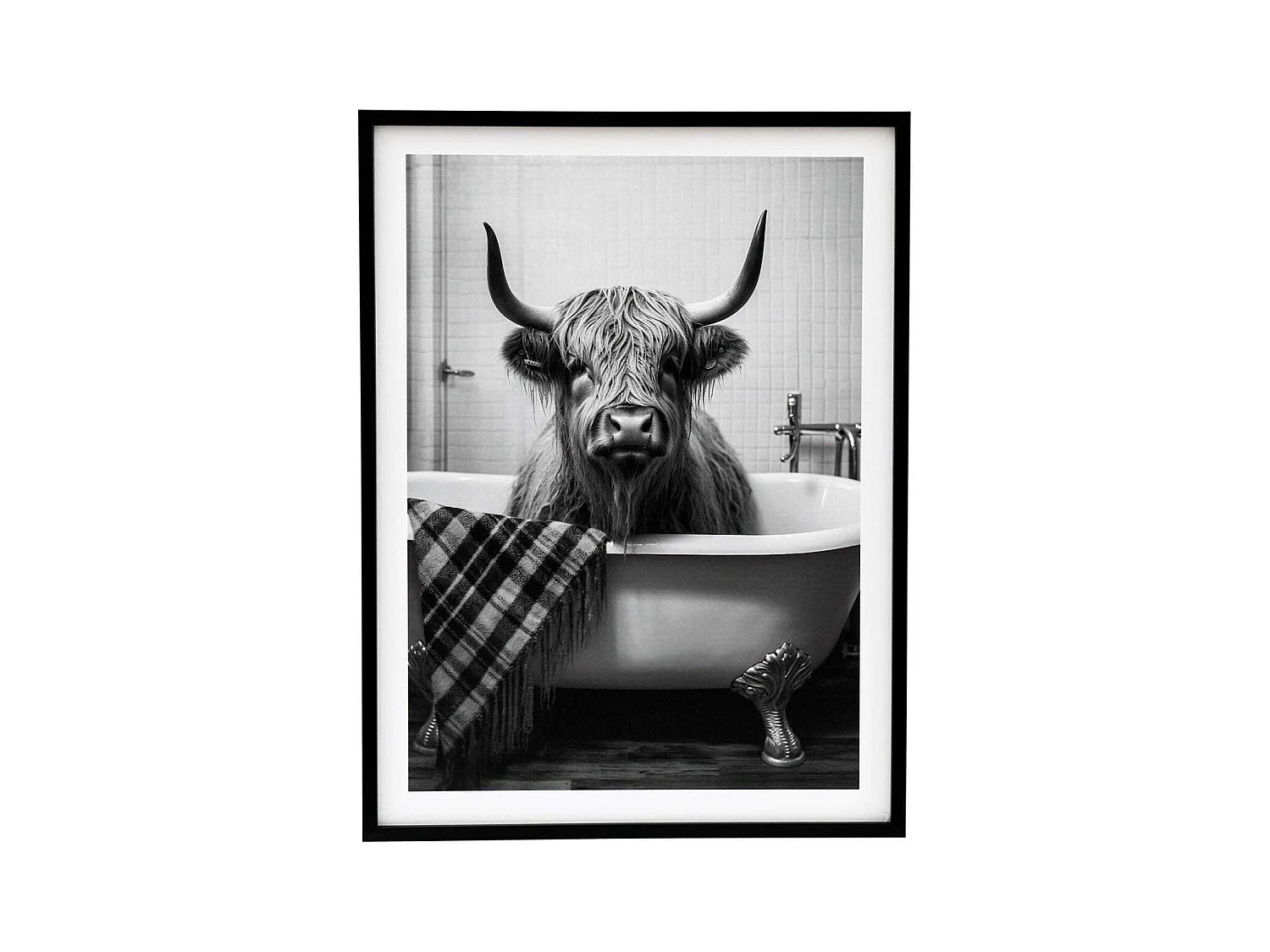 Tableau décoratif noir et blanc Cow bath 45 x 60 cm