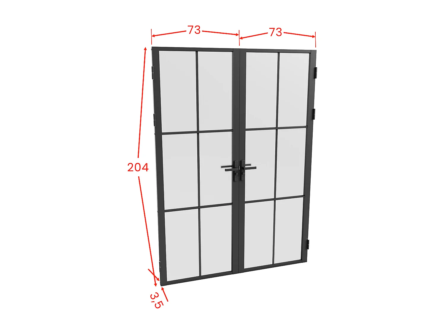 Porta de interior com dois batentes em alumínio e vidro fosco 2 x A204 x C73 cm preto - SEROTO