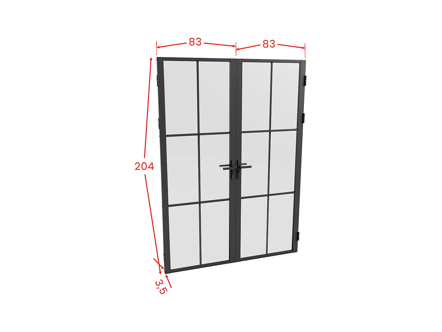 Puerta de doble hoja en aluminio y vidrio esmerilado - 2 x Alt. 204 x L83 cm - Negro - SEROTO