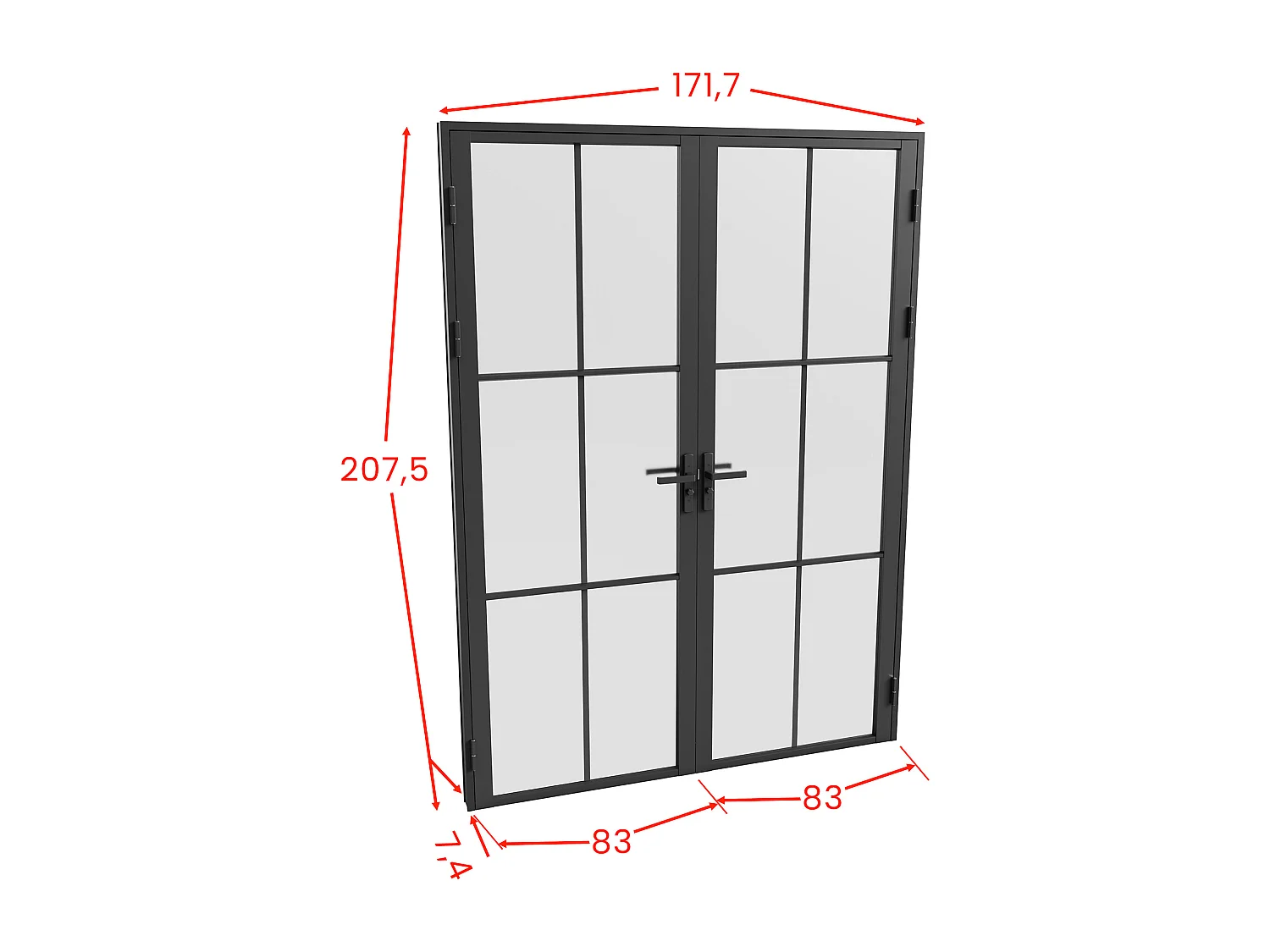 Puerta de doble hoja en aluminio y vidrio esmerilado - 2 x Alt. 204 x L83 cm - Negro - SEROTO