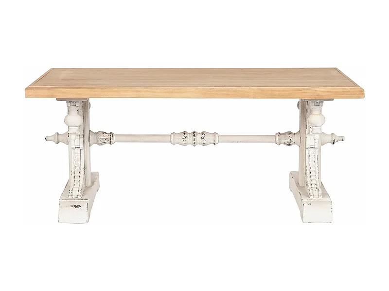 Table basse, table de salon en bois de sapin coloris blanc, naturel - longueur 110 x profondeur 65 x Hauteur 46 cm