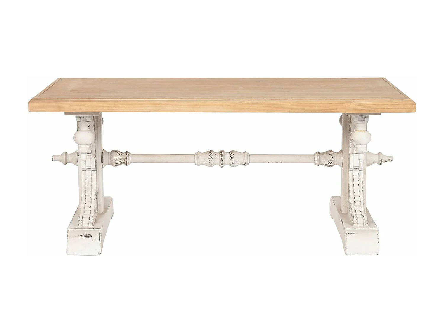 Table basse, table de salon en bois de sapin coloris blanc, naturel - longueur 110 x profondeur 65 x Hauteur 46 cm