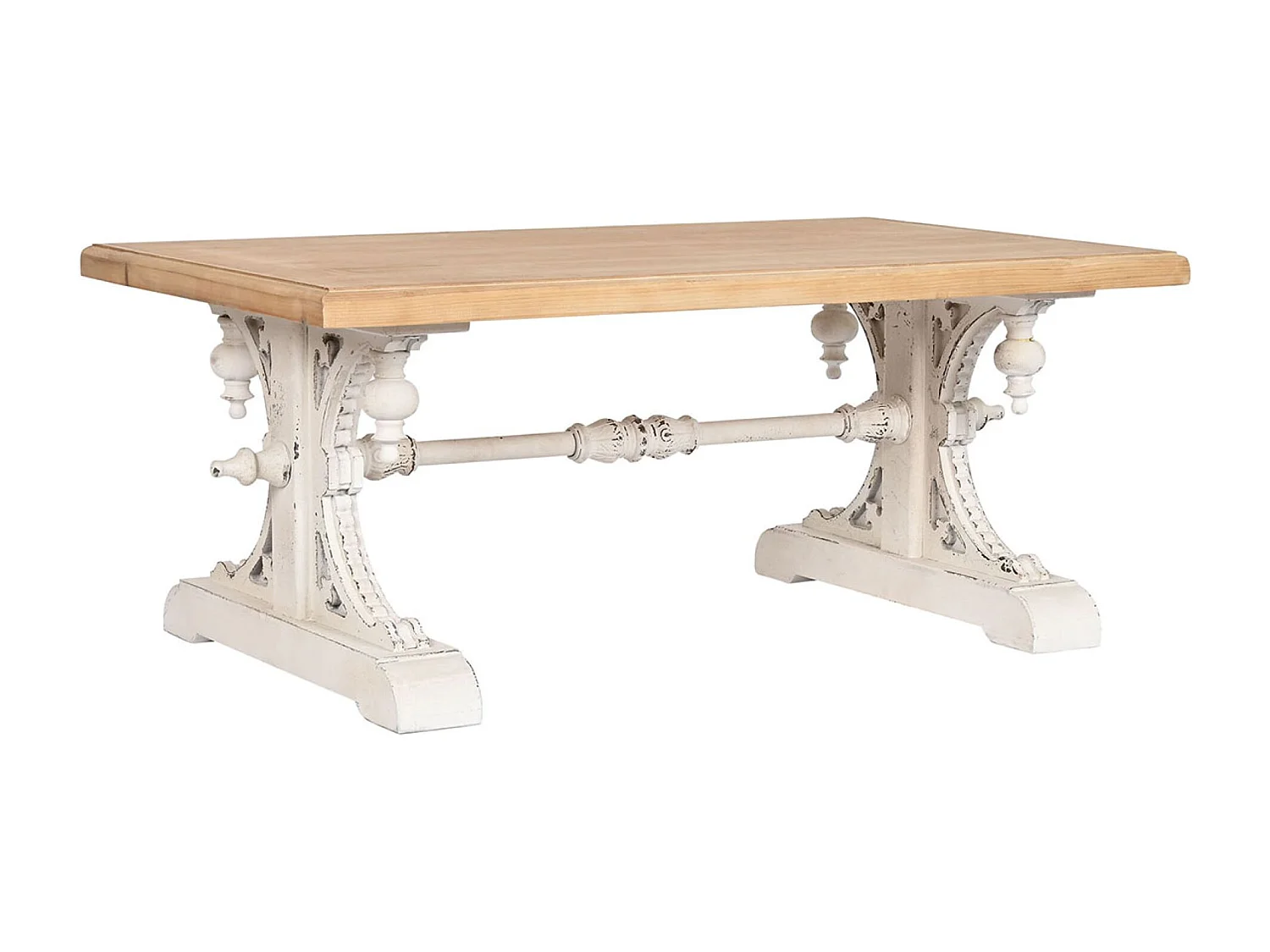 Table basse, table de salon en bois de sapin coloris blanc, naturel - longueur 110 x profondeur 65 x Hauteur 46 cm
