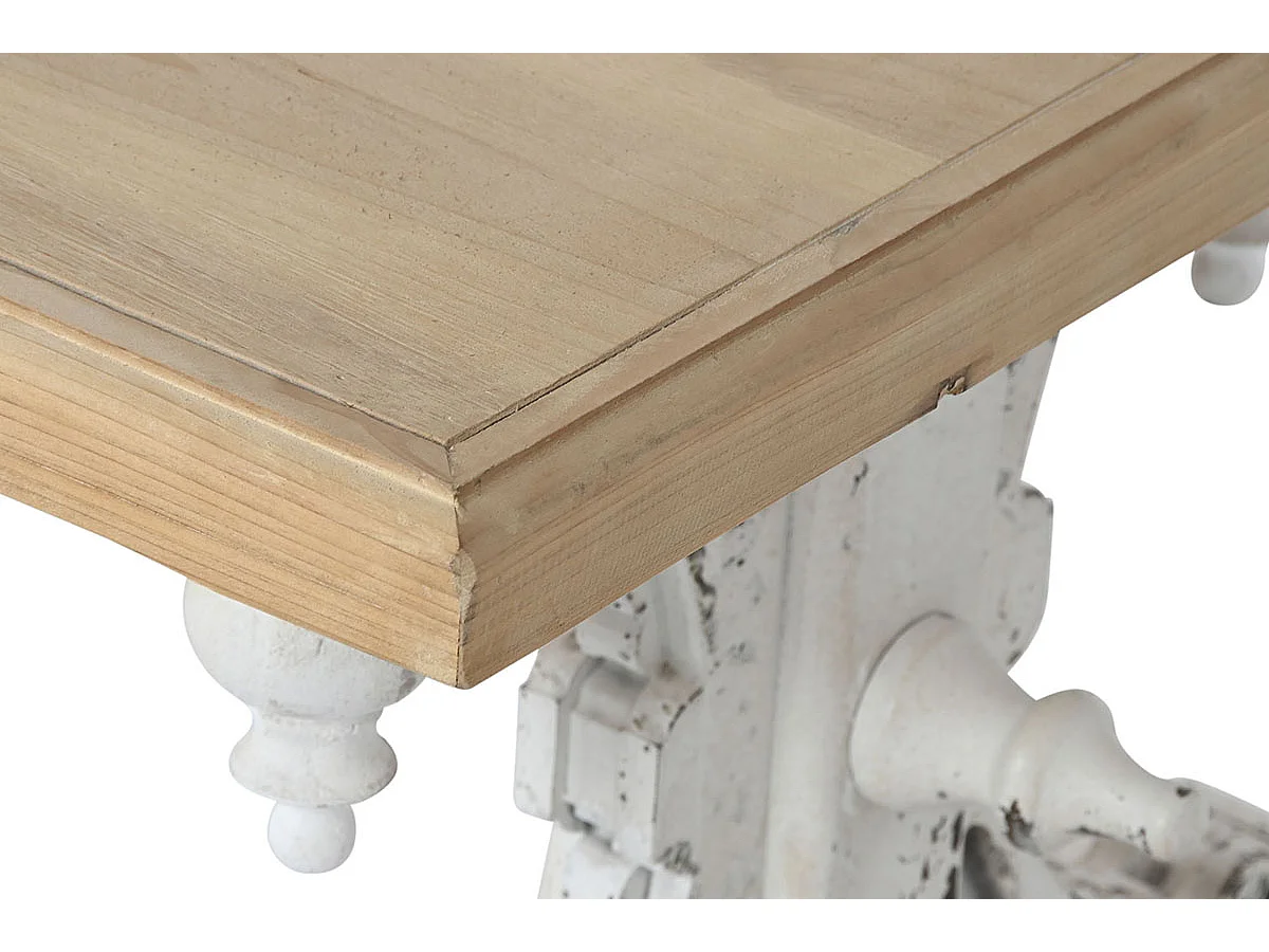Table basse, table de salon en bois de sapin coloris blanc, naturel - longueur 110 x profondeur 65 x Hauteur 46 cm