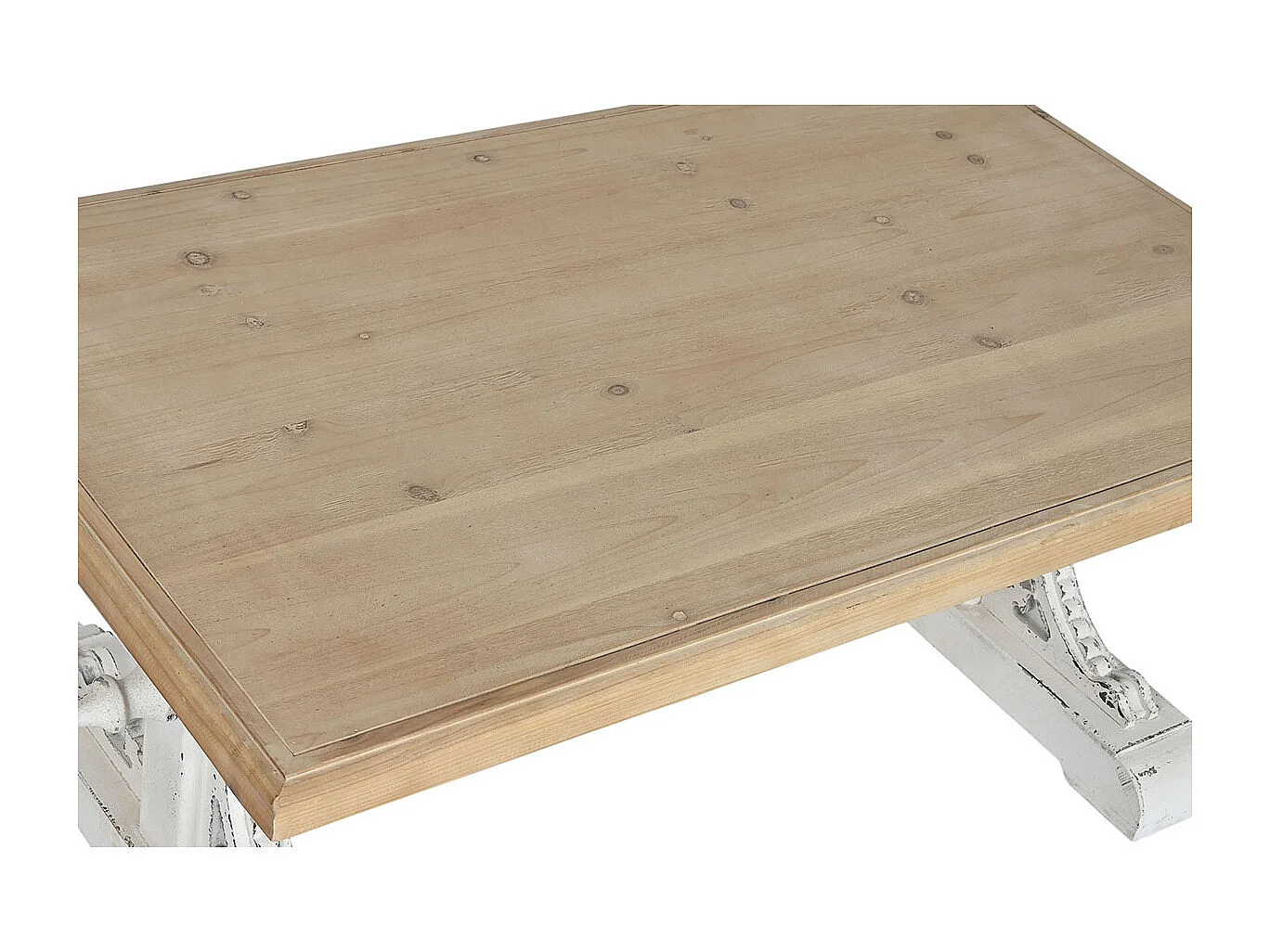 Table basse, table de salon en bois de sapin coloris blanc, naturel - longueur 110 x profondeur 65 x Hauteur 46 cm