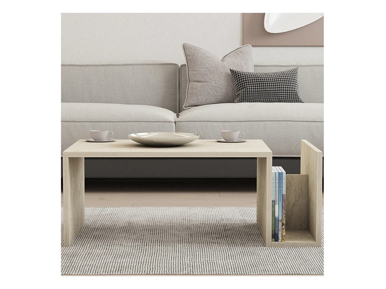 Table basse en bois effet pierre avec porte magazines MELMO