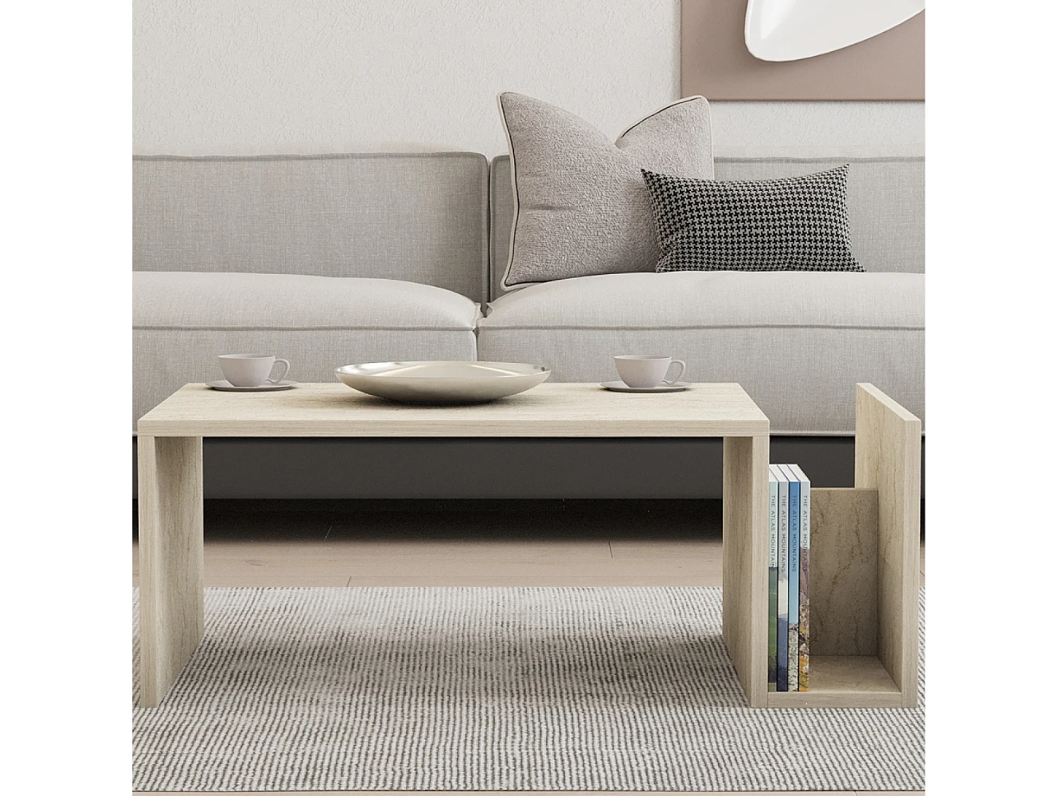 Table basse en bois effet pierre avec porte magazines MELMO