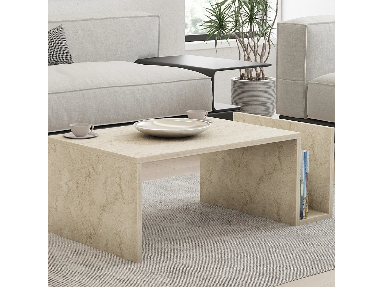 Salontafel van hout met steeneffect en tijdschriftenrek MELMO