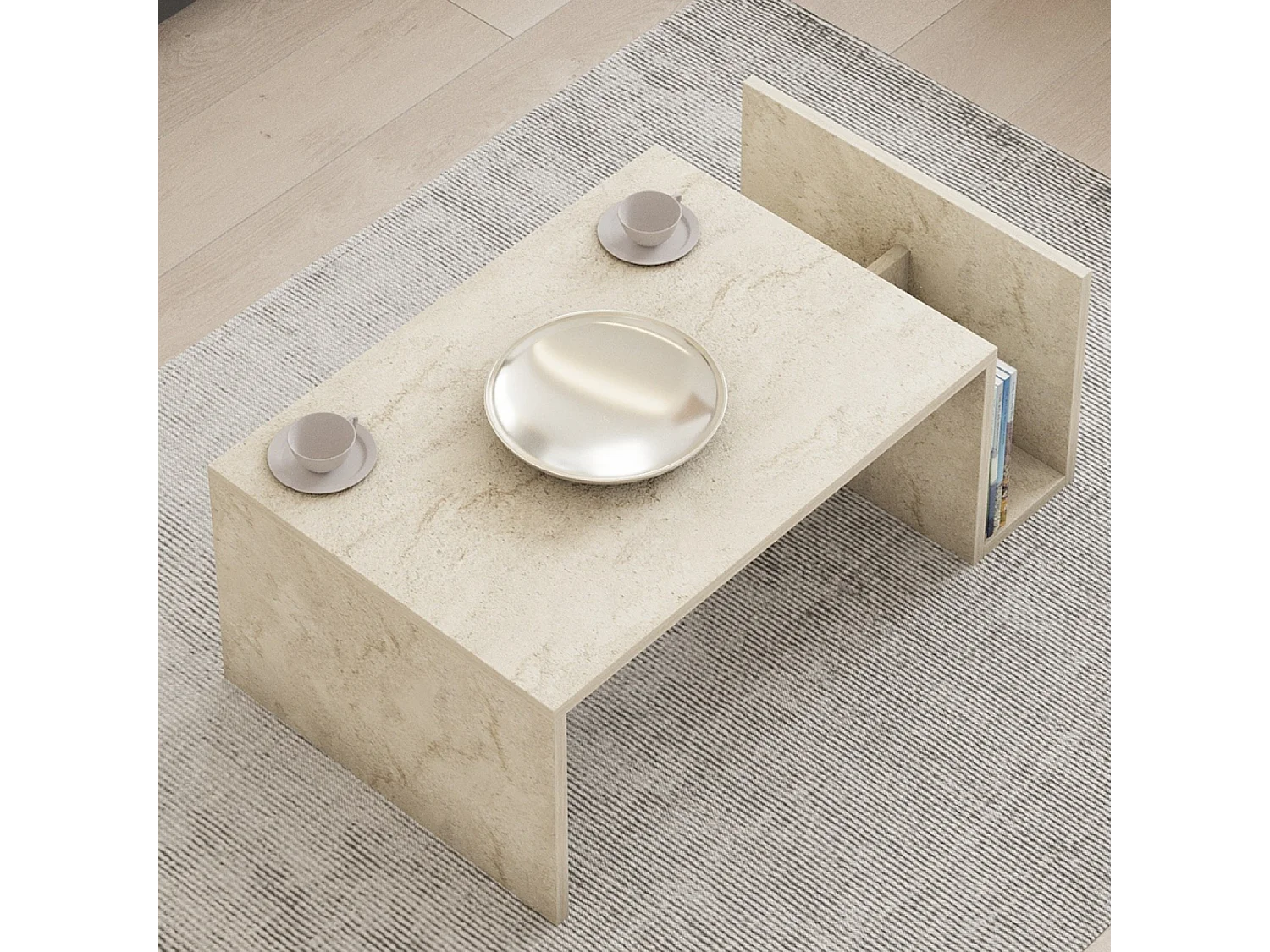 Salontafel van hout met steeneffect en tijdschriftenrek MELMO