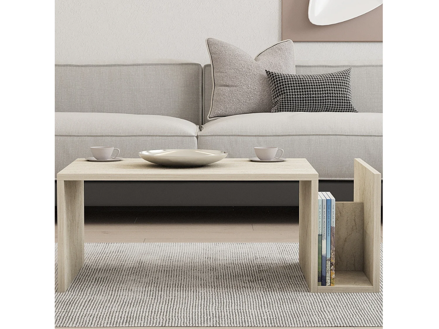 Table basse en bois effet pierre avec porte magazines MELMO