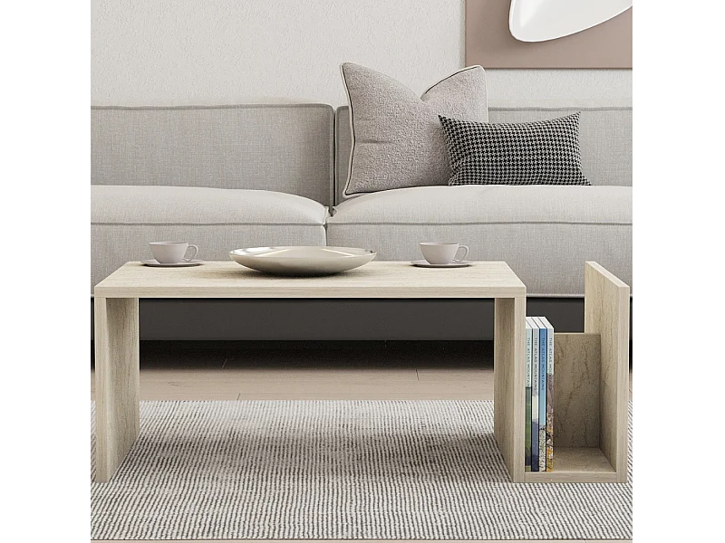 Salontafel van hout met steeneffect en tijdschriftenrek MELMO