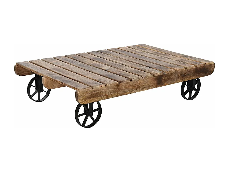 Table basse, table de salon en bois coloris naturel et métal noir -longueur 130 x profondeur 80 x Hauteur 32 cm